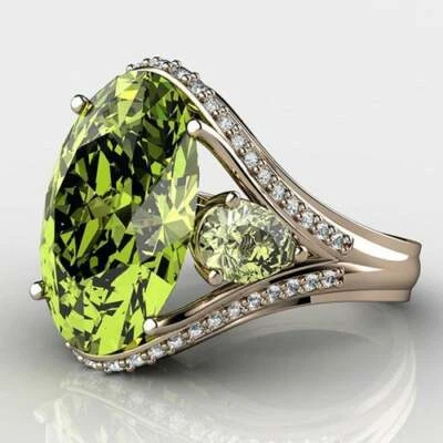 rING S925 Estampado Plata de Ley Piedra Cristal Verde Oro Rosa 18K Talla 6 Nuevo Foto 1 de 2