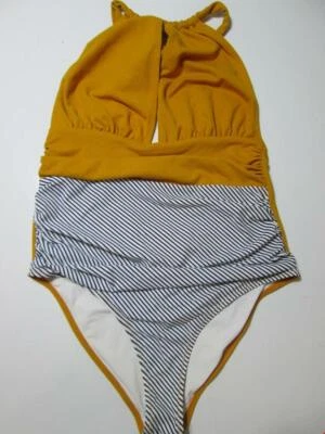 Traje de baño Cupshe para mujer talla M de una pieza mostaza inalámbrico sin forro halter espalda abierta Foto 1 de 4