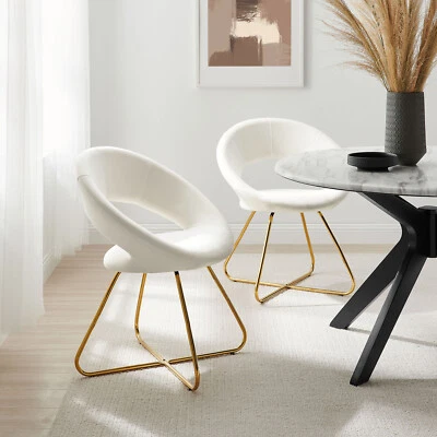 Moday Nouvelle Performance Velvet Dining Chairs in Gold White - Set of 2 - Image 1 of 4