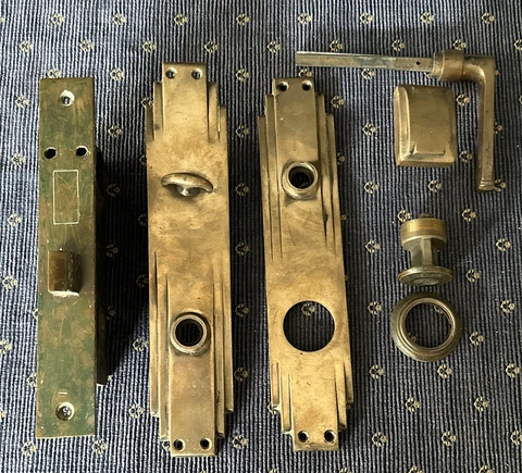 Rare Yale Art Deco Style Door Handles & Lock Cover