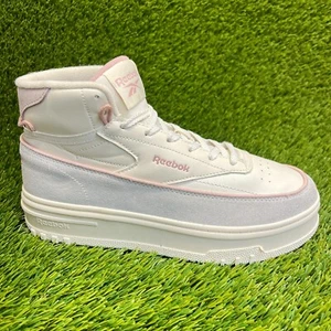 Reebok Club C Geo Mid Womens Size 8.5 Cream Pink Athletic Leather Shoes Sneakers - Picture 1 of 10