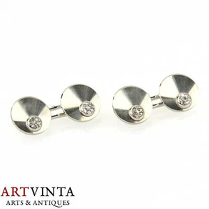 Cufflinks White Gold With Diamonds 18 K 750 - Picture 1 of 5