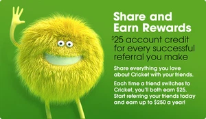 *FREE* $25 Cricket Wireless Referral Credit with Step by Step Instructions - Picture 1 of 1