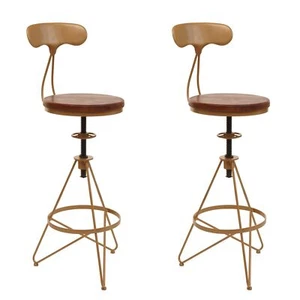 B-Ware 2er-Set Barhocker MCW-N18, höhenverstellbar drehbar, braun, Gestell gold - Bild 1 von 9