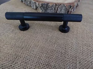 Black Knurled Tube Metal Pull Handle ~ Industrial Modern Sleek Mancave NEW - Picture 1 of 7