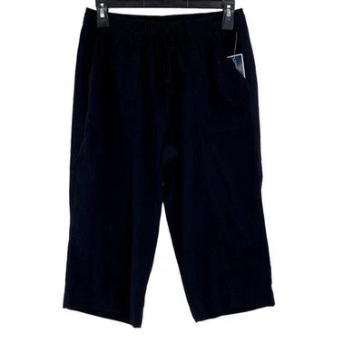 Pantalones capri Karen Scott negros tejidos cintura elástica relajada cordón talla SP Foto 1 de 4