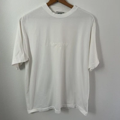 VINTAGE 90'S GUESS JEANS WHITE NOT STRIPED T SHIRT MEDIUM USA MADE ASAP ROCKY - Image 1 of 4