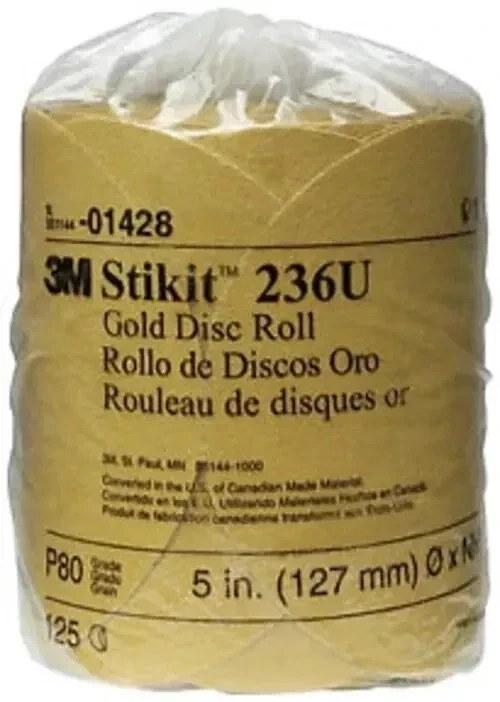Rollo de disco de lijado de grano 3M 01428 Stikit Gold 5 pulgadas P80 125 discos Foto 1 de 1