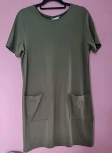 Ladies Peacocks Size 14 Khaki Green Short Sleeve Tunic Style Dress - Picture 1 of 5