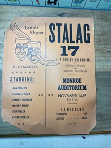 Vintage Lenoir Rhyme University Playmakers Poster *fragile Stalag 17 Play B59 - Picture 1 of 4