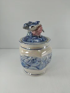 Vintage Dolphin Pearlesque Small Canister With Lid Kitsch - Picture 1 of 12