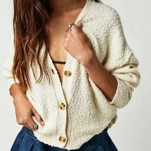 Free People Found My Friend Cardi Cardigan Sweater Cream Women's Large OB1329716 - Picture 1 of 14