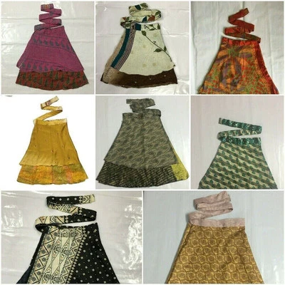 Silk Skirt 10 Pc Wholesale Indian Skirt Women Wrap Around Rapron Silk Skirts - Image 1 of 4