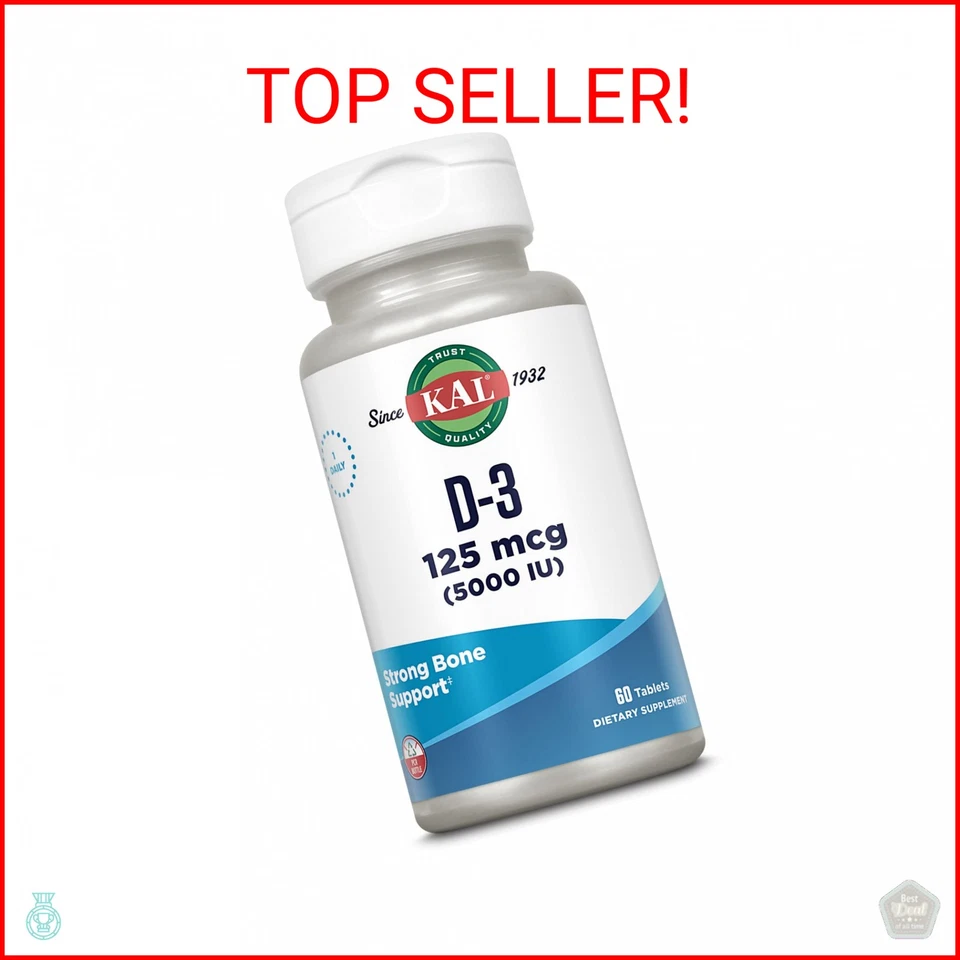 Витамин D3 KAL 5000 МЕ 125 мкг, высокоэффективные таблетки витамина D, абсорбция кальция - Изображение 1 из 2