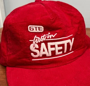 Vintage Bau Sicherheitsmütze OSFA Cord Druckknopflasche GTE Telefon 90er rot - Bild 1 von 8