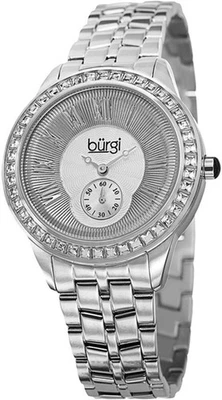 Швейцарские кварцевые женские часы Burgi BUR106SS с секундным циферблатом и хрустальным ободком серебристые - Изображение 1 из 4
