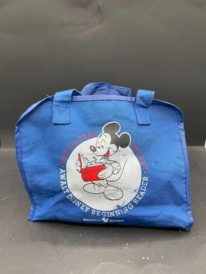 1987 Bolsa de libros de gallo de lona azul Mickey Mouse divertida de leer biblioteca solamente Foto 1 de 4