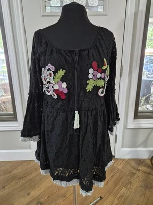 TÚNICA MUJER VELZERA NEGRA ENCAJE FLORAL BOHO SHABBY CHIC S Foto 1 de 4