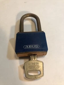 Abus Padlock Blue Covered Housing Standard Shackle, Rectangular Brass 1 Key - Picture 1 of 4