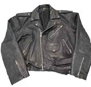 Vintage Black Leather Motorcycle Jacket~60s~70s XXL WOMENS VTG Cond.~ - Picture 1 of 14