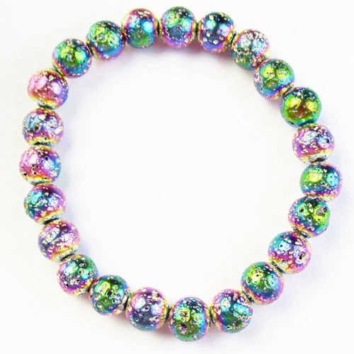 8mm Titanium Crystal Agate Druzy Quartz Geode Beads Stretchy Bracelet 7.5 Inch - Image 1 of 1