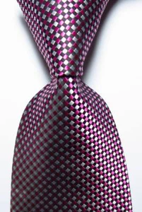 New Classic Checks Red White Black JACQUARD WOVEN 100% Silk Men's Tie Necktie - Picture 1 of 2