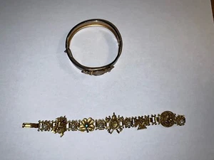 (2) Vintage_Costume Jewelry_Bracelets_Gold Toned_Faux Pearls?_Faux Stones?_C00L_ - Picture 1 of 24