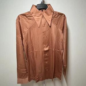 Camisa de Vestir De Colección Años 70 Para Hombre Arnel Nylon Mangas Largas Abotonada Cobre Talla M - Imagen 1 de 8