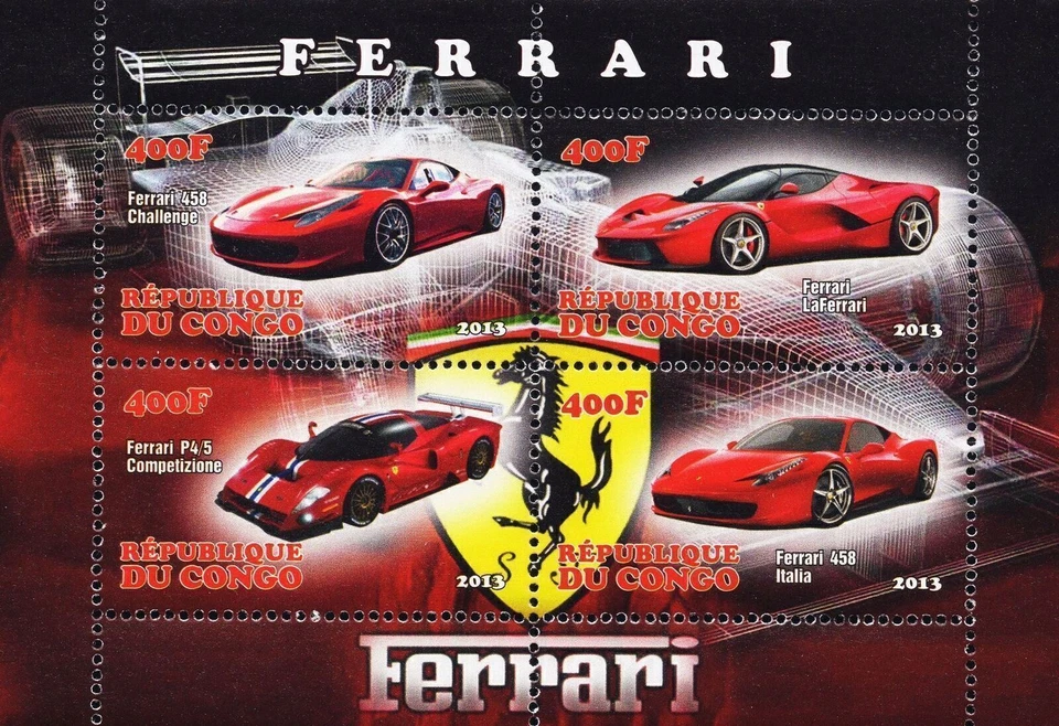 Congo Cars Ferrari P4/5 Sports Souvenir Sheet 4 stamps  Mint NH - Image 1 of 1