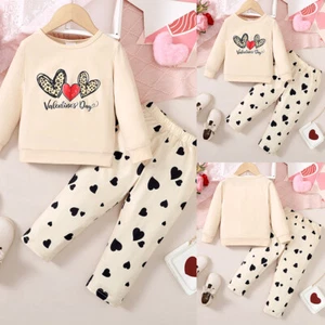 Toddler Kids Girls Sweatshirt Tracksuit Set Heart Tops Pants Outfit Clothes Suit - Picture 1 of 13