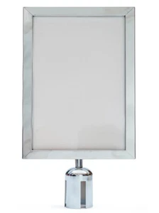 A4 Sign Holder for Retractable Belt Queue Bollard - Portrait - Stainless Steel - Picture 1 of 6