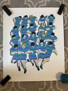 Vintage German Signed Lithograph 85’ Olympics Rugby Team Abstract