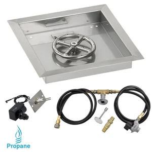 American Fireglass 12" Square Fire Pit Drop-In Tray w/ Spark Ignition Propane - Picture 1 of 10