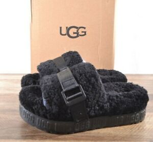 Ugg Fluffita Woman's Shoes 8 Sheepskin Slipper Slide Sandals 1113475 Black Color