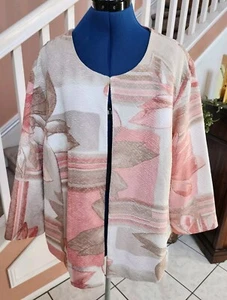 ALFRED DUNNER Peach Floral Single Top Hook Textured Blazer Jacket w/ Pockets 24W - Picture 1 of 11