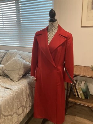 Abrigo estilo trinchera vintage CARLISLE rojo 100 % lana botón largo completo talla 12 nuevo sin etiquetas Foto 1 de 4