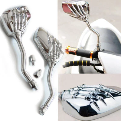 Chrome Skull Motorcycle Rearview Mirrors For Yamaha V Star 1300 1100 950 650 250 - Image 1 of 4