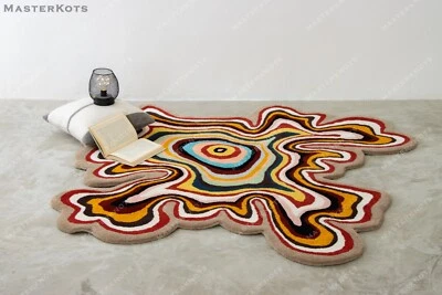 Psychedelic Irregular Shaped Tufted Custom Wool Area Rug For Gifting, Kids Room - Image 1 of 4
