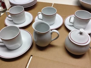 Rare!! Georges Boyer Limoges France Red Trim Cups Saucers Creamer & Sugar Bowl - Picture 1 of 5
