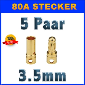 5 Paar Original 3,5mm 3.5mm Goldstecker 10 Stecker Buchse 80A ESC Motorregler RC - Picture 1 of 10