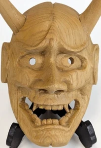 Noh Hannya Mask Wood Carving Decoration. Traditional Japanese Handcrafted Mask. - Picture 1 of 6