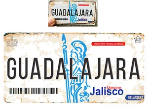 Set Guadalajara Jalisco Mexico Aluminum License Plate 6"x 12" and Sticker 2"x4" - Picture 1 of 3