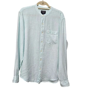 Abercrombie & Fitch 100% Leinen Button Down Hemd XL grün Nadelstreifen Strand Logo - Bild 1 von 6