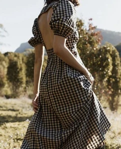 Vestido DISSH Talla AU 10 US 6 Olmo Largo Cuadros Marrón Manga Corta Sin Espalda - Imagen 1 de 8