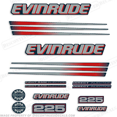 Fits Evinrude 225 Bombardier Outboard Decal Kit - Blue Cowl Engine 2002-2006