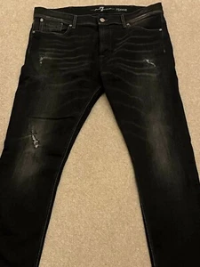 7 For All Mankind Mens Jeans Black RONNIE Skinny Fit Stretch Denim - Picture 1 of 9