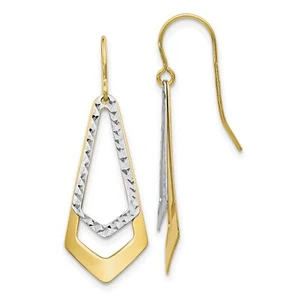 10k Two-Tone Gold Diamond-Cut Shepherd Hook Dangle Earrings - Picture 1 of 7