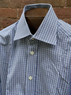 Camisa KITON Hombres M Azul Púrpura Amarillo Cuadros L/S Algodón Suave Lujo Italia Informal Foto 1 de 4