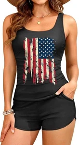 Women's American Flag Graphic Two-Piece Tankini Swimsuits 4th of July Tankini... - Picture 1 of 3