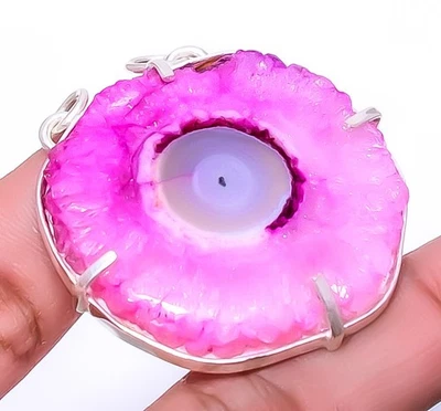 Pink Solar Quartz Eye Handmade Gemstone 925 Sterling Silver Pendant 1.72" A31 - Image 1 of 4